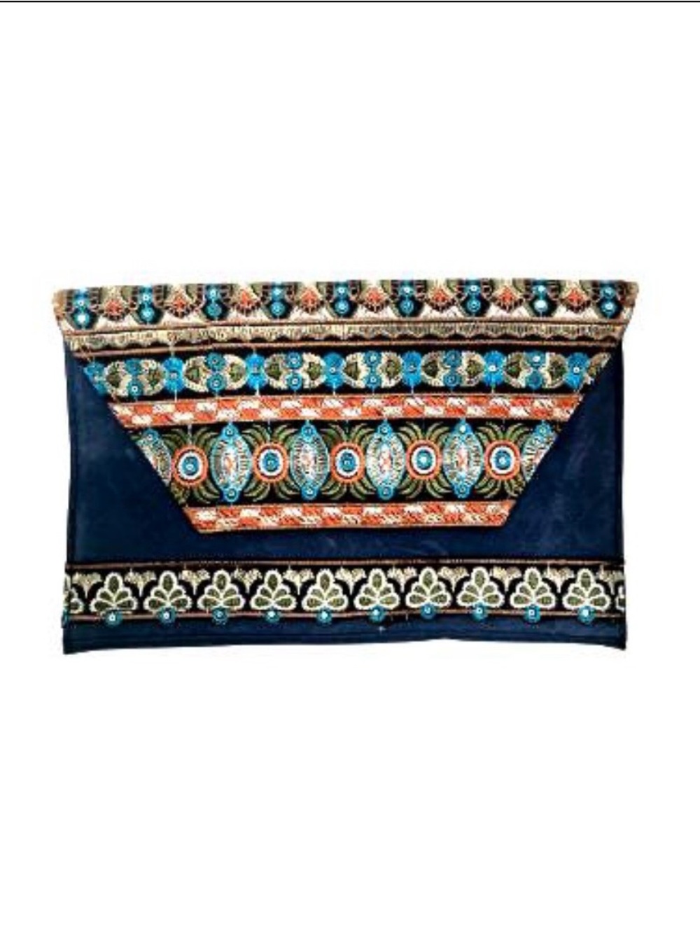 Embroidered Navy Blue Ethnic Clutch with Turquoise Accents